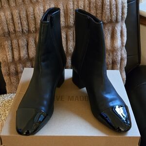 Steve Madden Black Leather and Patent Toe Boots